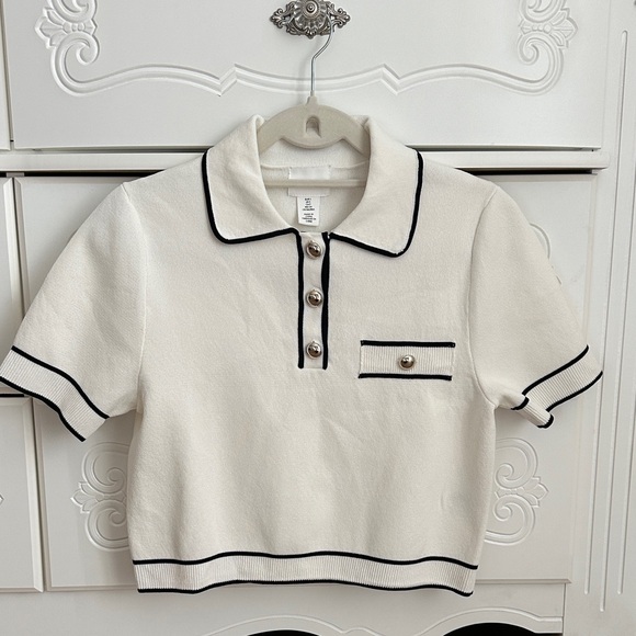 H&M Tops - H&M Old Money Cream Button Down Shirt with Black Trim
